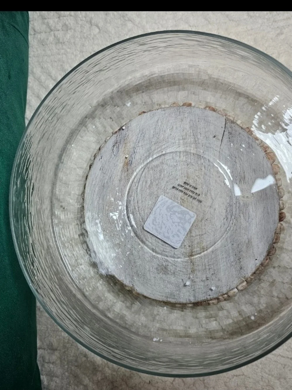 Serveware large glass wooden lid w leaf storage serving bread bowl VIRAL htf